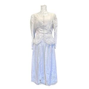 Vintage White Linen Skirt Set Women Sz Small Marie St Claire Lace Soft Girl Chic